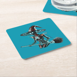 Posavasos Cuadrado De Papel Cyber Witch: Tech Magic