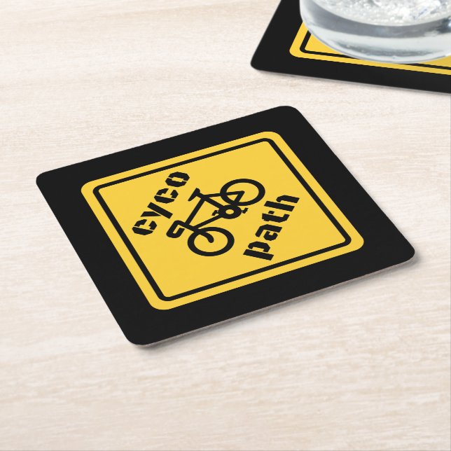 Posavasos Cuadrado De Papel Cycopath Funny Road Sign for Cycle Lover (En perspectiva)