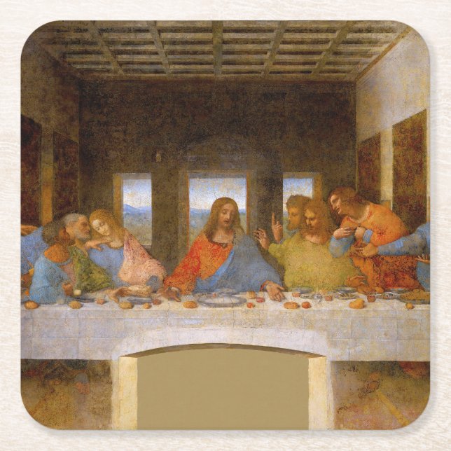 Posavasos Cuadrado De Papel Da Vinci Último Bella Artes de la Cena (Anverso)