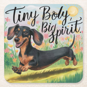 Posavasos Cuadrado De Papel Dachshund Cuerpo Pequeño, Gran Espíritu
