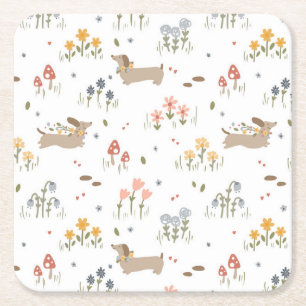 Posavasos Cuadrado De Papel Dachshund Lover Weiner Dog Sausage Dog Wildflower