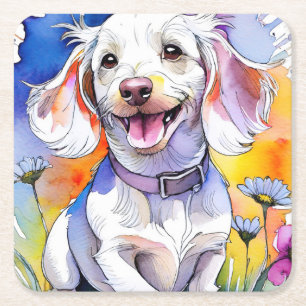 Posavasos Cuadrado De Papel Dachshund Puppy Dog Coaster