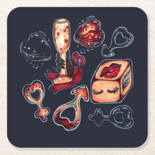 Posavasos Cuadrado De Papel Dados traviesos y humor adulto oscuro romántico co