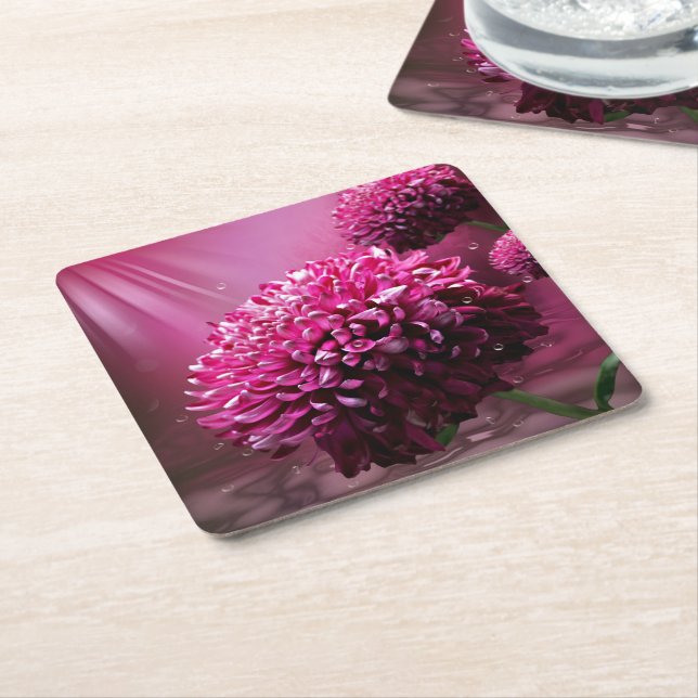 Posavasos Cuadrado De Papel Dahlia Flowers (En perspectiva)