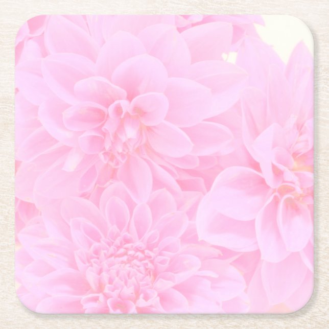 Posavasos Cuadrado De Papel Dahlias En Rosa Suave (Anverso)