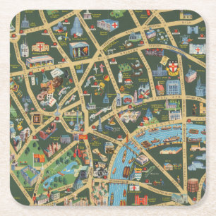 Posavasos Cuadrado De Papel Daily Telegraph representa el mapa de Londres