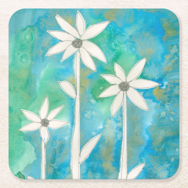 Posavasos Cuadrado De Papel Dainty Daisies I (Anverso)