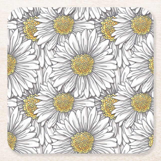 Posavasos Cuadrado De Papel Daisies (Anverso)