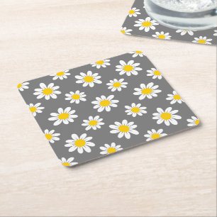 Posavasos Cuadrado De Papel Daisies amarillos blancos