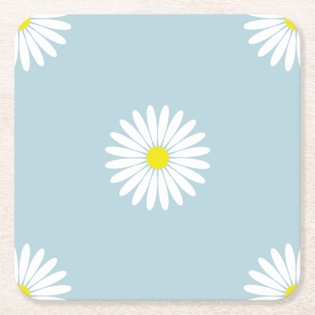 Posavasos Cuadrado De Papel Daisies Modelo Lg ilustrativo en azul pálido (Anverso)