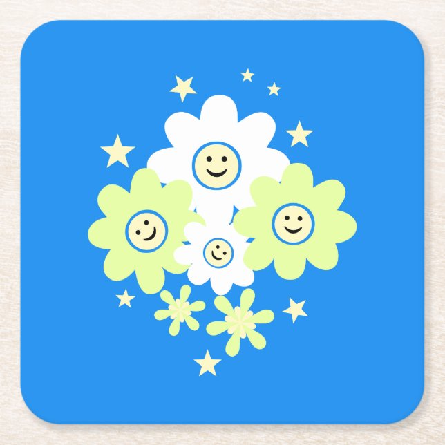 Posavasos Cuadrado De Papel Daisies y estrellas (Anverso)