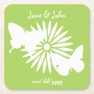 Posavasos Cuadrado De Papel Daisies y mariposas en escayola de papel Peridot
