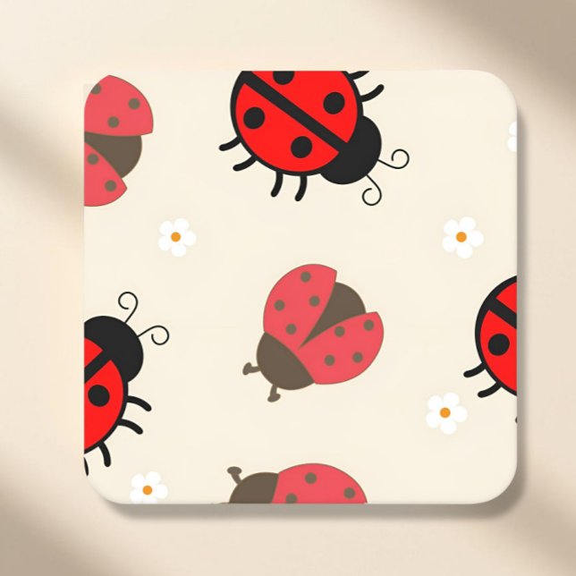 Posavasos Cuadrado De Papel Daisy and Ladybug Birthday Party  (ladybug paper coasters, ladybug party coasters, ladybug birthday decor, little ladybug party, bug th)