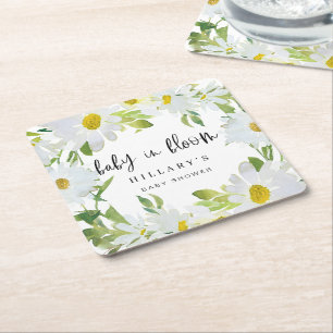 Posavasos Cuadrado De Papel Daisy blanco Florencia floral de verano en Baby