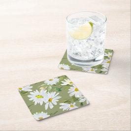 Posavasos Cuadrado De Papel Daisy blanco | Florencia floral de verano en Baby 