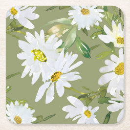 Posavasos Cuadrado De Papel Daisy blanco | Florencia floral de verano en Baby 