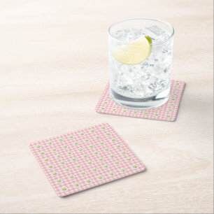 Posavasos Cuadrado De Papel Daisy Filas en Cuadros Rosas