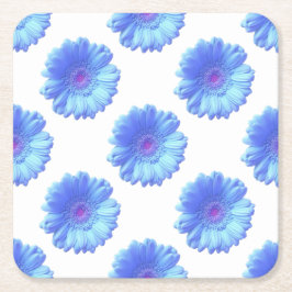 Posavasos Cuadrado De Papel Daisy gerbera azul