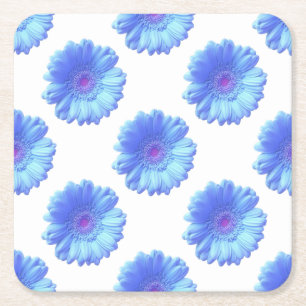 Posavasos Cuadrado De Papel Daisy gerbera azul