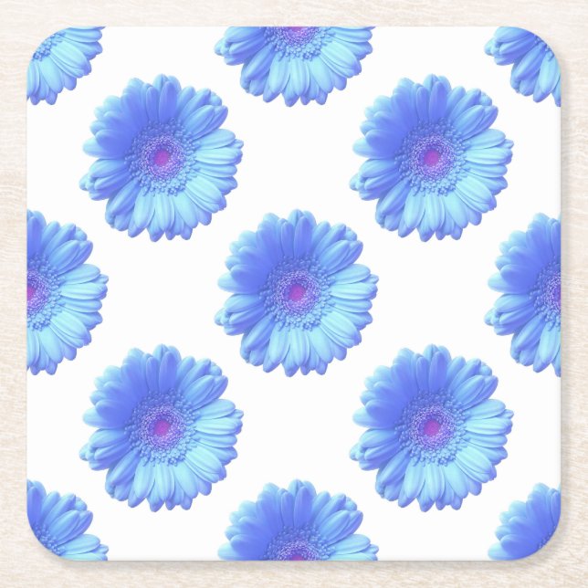 Posavasos Cuadrado De Papel Daisy gerbera azul (Anverso)