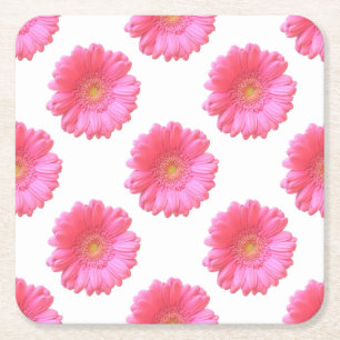 Posavasos Cuadrado De Papel Daisy gerbera rosada