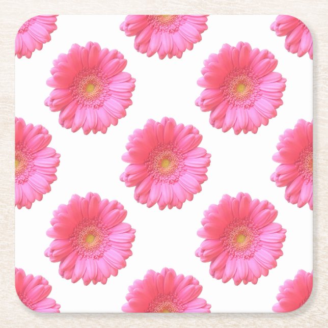 Posavasos Cuadrado De Papel Daisy gerbera rosada (Anverso)