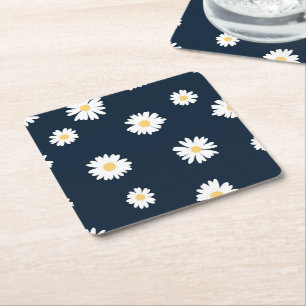Posavasos Cuadrado De Papel Daisy On Blue Pattern