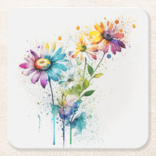 Posavasos Cuadrado De Papel Daisy Spatter, colores vivos,