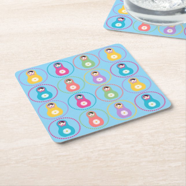 Posavasos Cuadrado De Papel Daisyflower Matryoshka (En perspectiva)