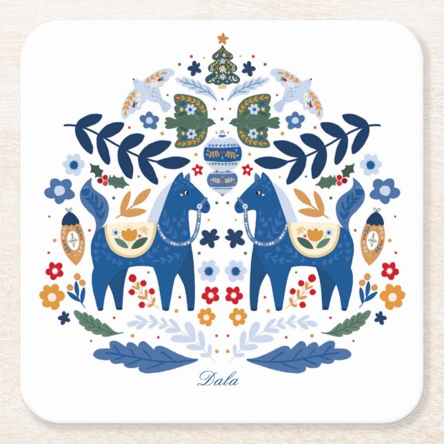 Posavasos Cuadrado De Papel Dala Horse - Hogar dulce (Anverso)