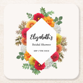 Posavasos Cuadrado De Papel Dalia floral otoñal Bridal Shower