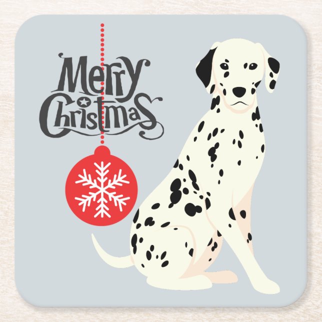 Posavasos Cuadrado De Papel Dálmata de Navidad (Anverso)