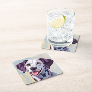 Posavasos Cuadrado De Papel Dálmata   Pintura de mascota de acuarela de perro