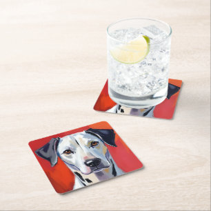 Posavasos Cuadrado De Papel Dálmata   Pintura de perro Mascota Acuarela