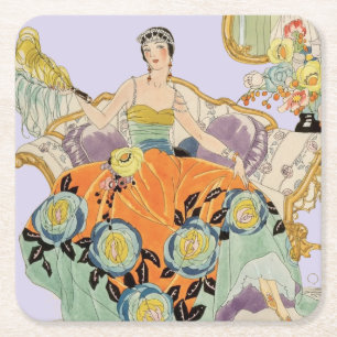 Posavasos Cuadrado De Papel Dama Festiva Art Deco