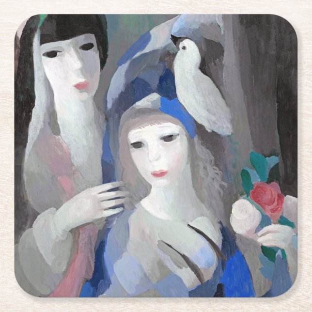 Posavasos Cuadrado De Papel Dama y paloma, Marie Laurencin (Anverso)