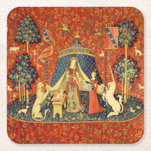 Posavasos Cuadrado De Papel Dama y Unicornio Tapiz Medieval: Arte Francés