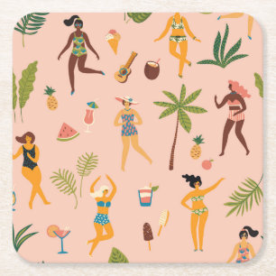 Posavasos Cuadrado De Papel Damas De Bañera: Danza Tropical Vintage