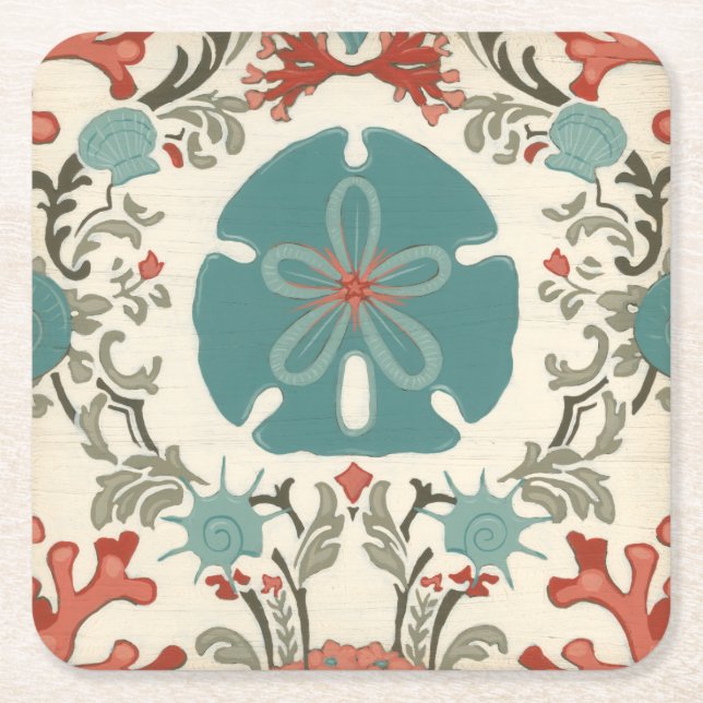 Posavasos Cuadrado De Papel Damasco costero II (Anverso)