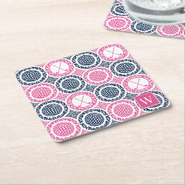 Posavasos Cuadrado De Papel Damask de Golf Preppy - Bolas y Palos Azul Marino 