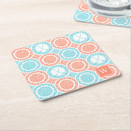 Posavasos Cuadrado De Papel Damask de Golf Preppy - Bolas y Palos Coral Turque
