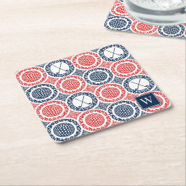 Posavasos Cuadrado De Papel Damask de Golf Preppy - Bolas y Palos en Azul Mari