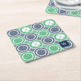 Posavasos Cuadrado De Papel Damask de Golf Preppy - Bolas y Palos en Azul Mari