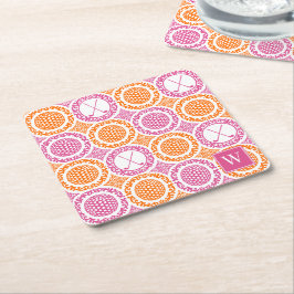Posavasos Cuadrado De Papel Damask de Golf Preppy - Pelotas y Palos - Naranja 