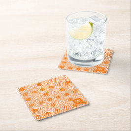 Posavasos Cuadrado De Papel Damask de Pickleball Elegante – Motivo Dink Naranj