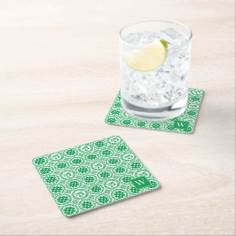Posavasos Cuadrado De Papel Damask de Pickleball Elegante – Motivo Verde Dink