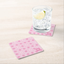 Posavasos Cuadrado De Papel Damask Preppy de Pickleball – Motivo Dink Rosa