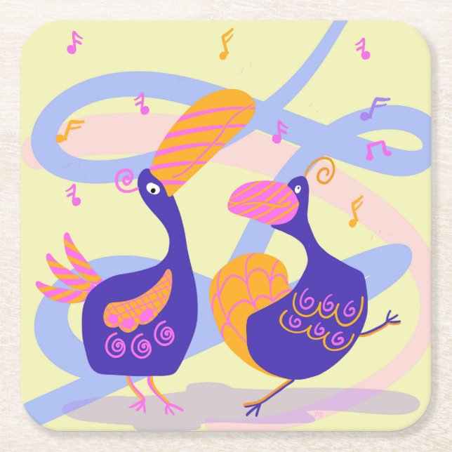 Posavasos Cuadrado De Papel Dancing Beak Bird Coaster (Anverso)