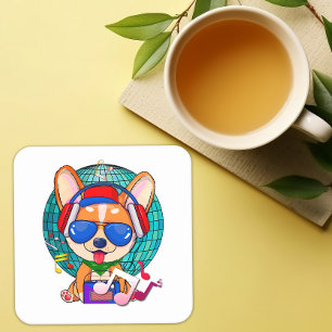 Posavasos Cuadrado De Papel Dancing Corgi Kawaii Cute