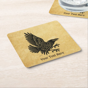 Posavasos Cuadrado De Papel Dancing Norse Raven